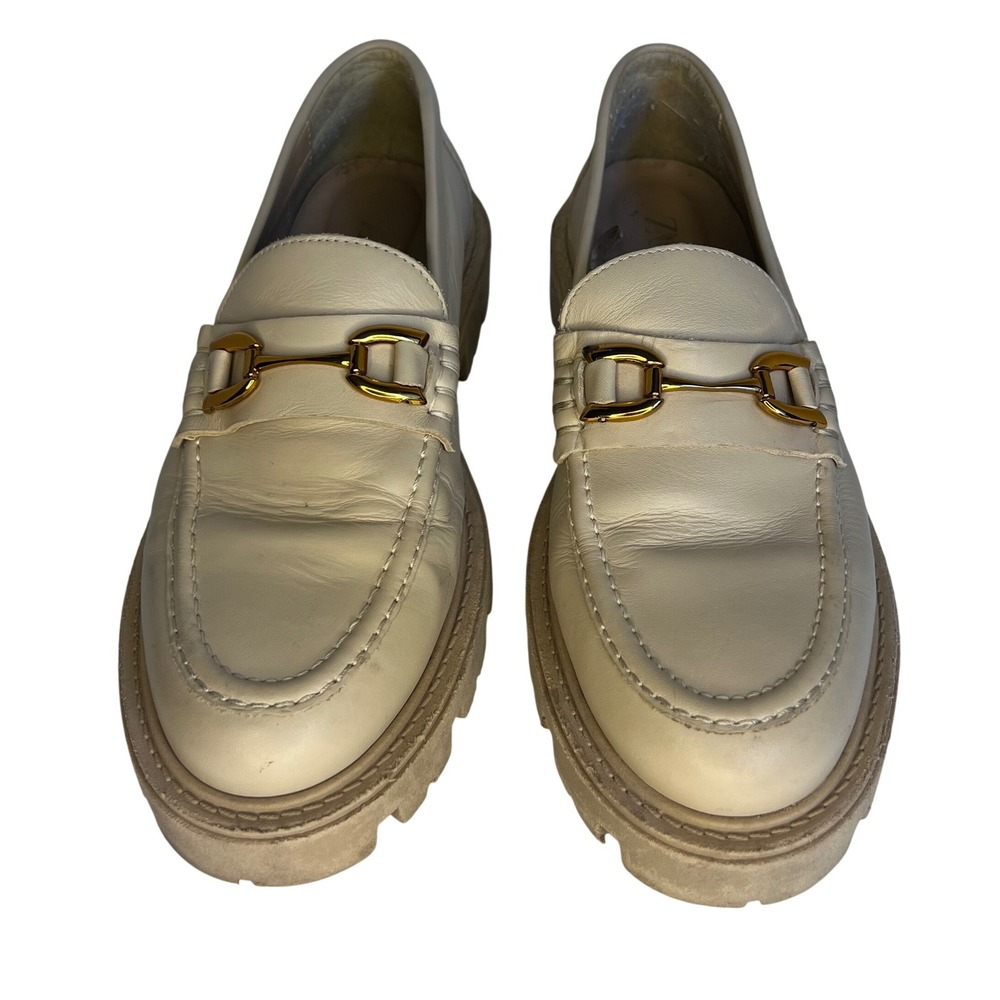 ZARA Beige Leather‎ Lug‑Sole Horsebit Loafers Womens EU 39 / US 8 Chunky